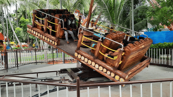 Thrilling pirate ship ride showcasing adventure activities in Coimbatore at Black Thunder Water Theme Park.