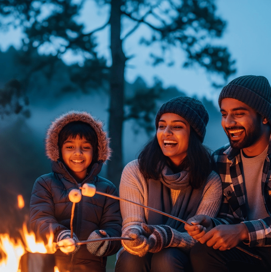 Kids exploring nature trails in winter at Sajan