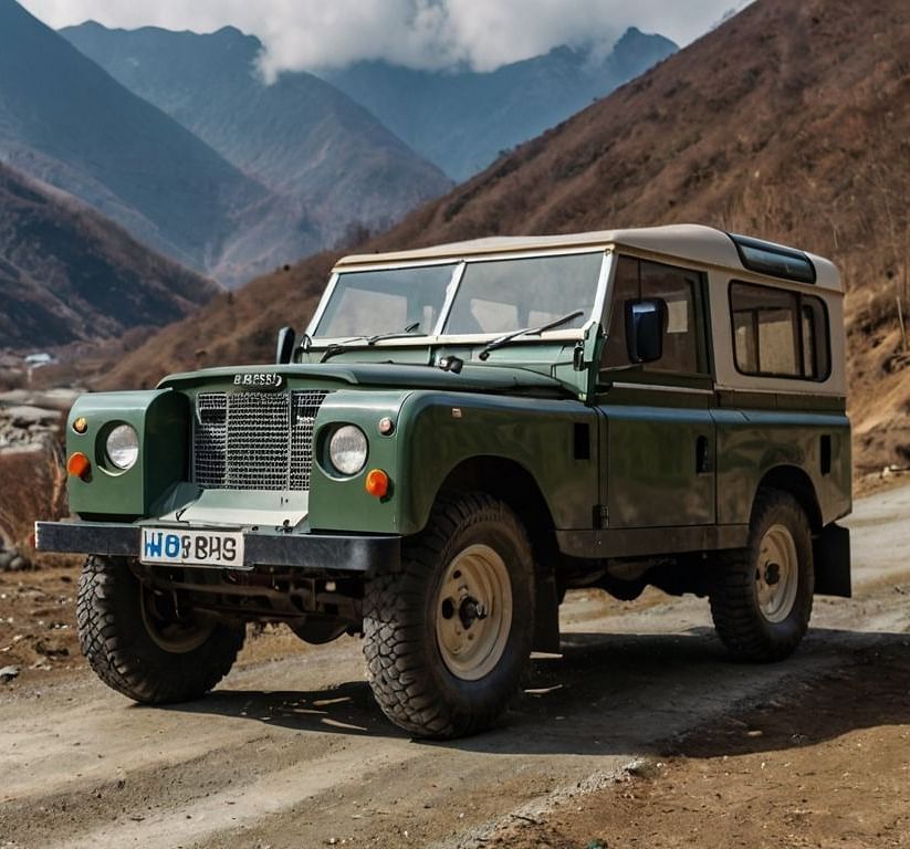 A Land Rover being driven on a hilly terrain