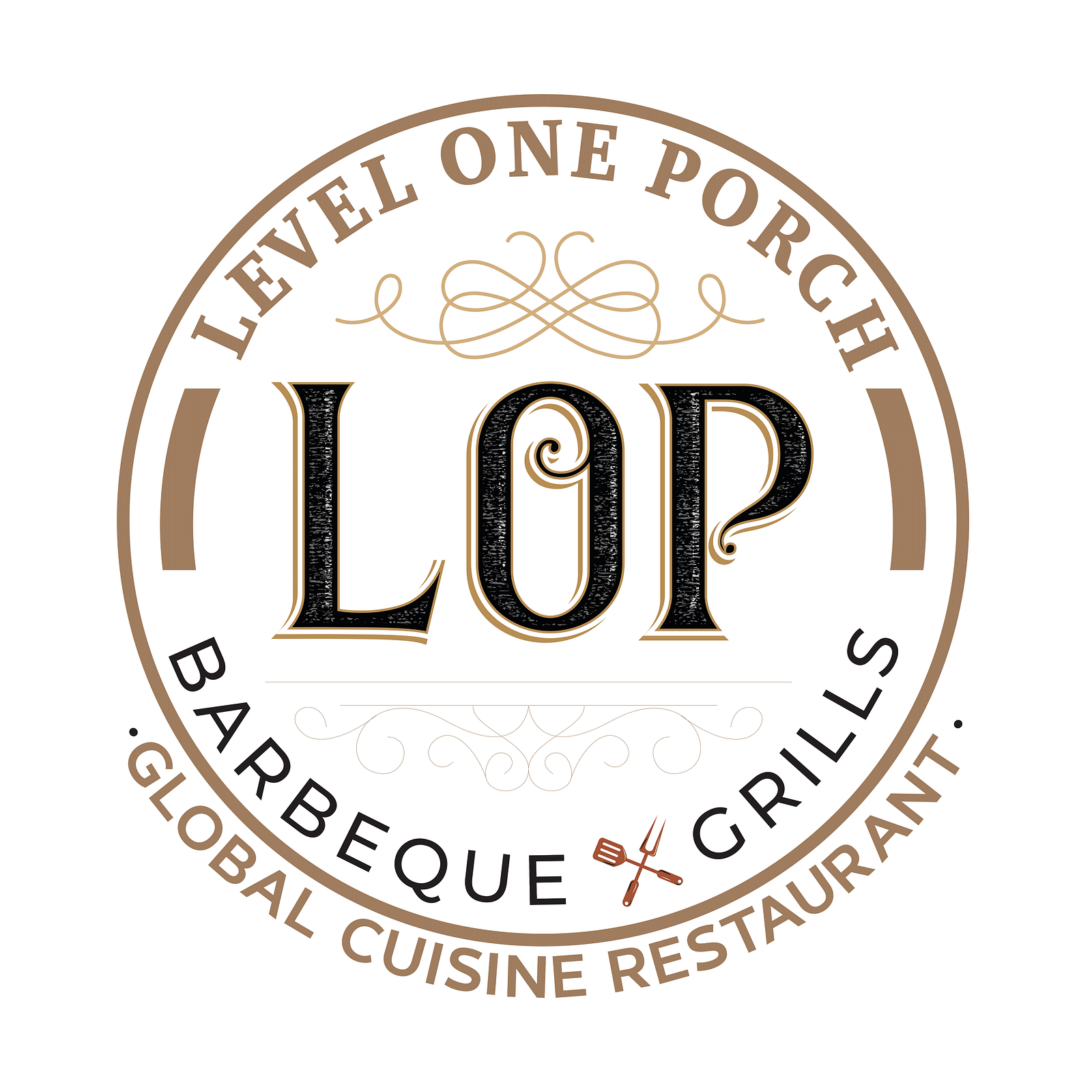 LOP restaurant logo with the tagline 'Barbeque and Grills'
