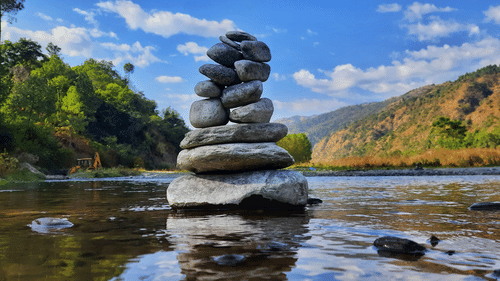 A stack of rocks placed on top of each other on a lake