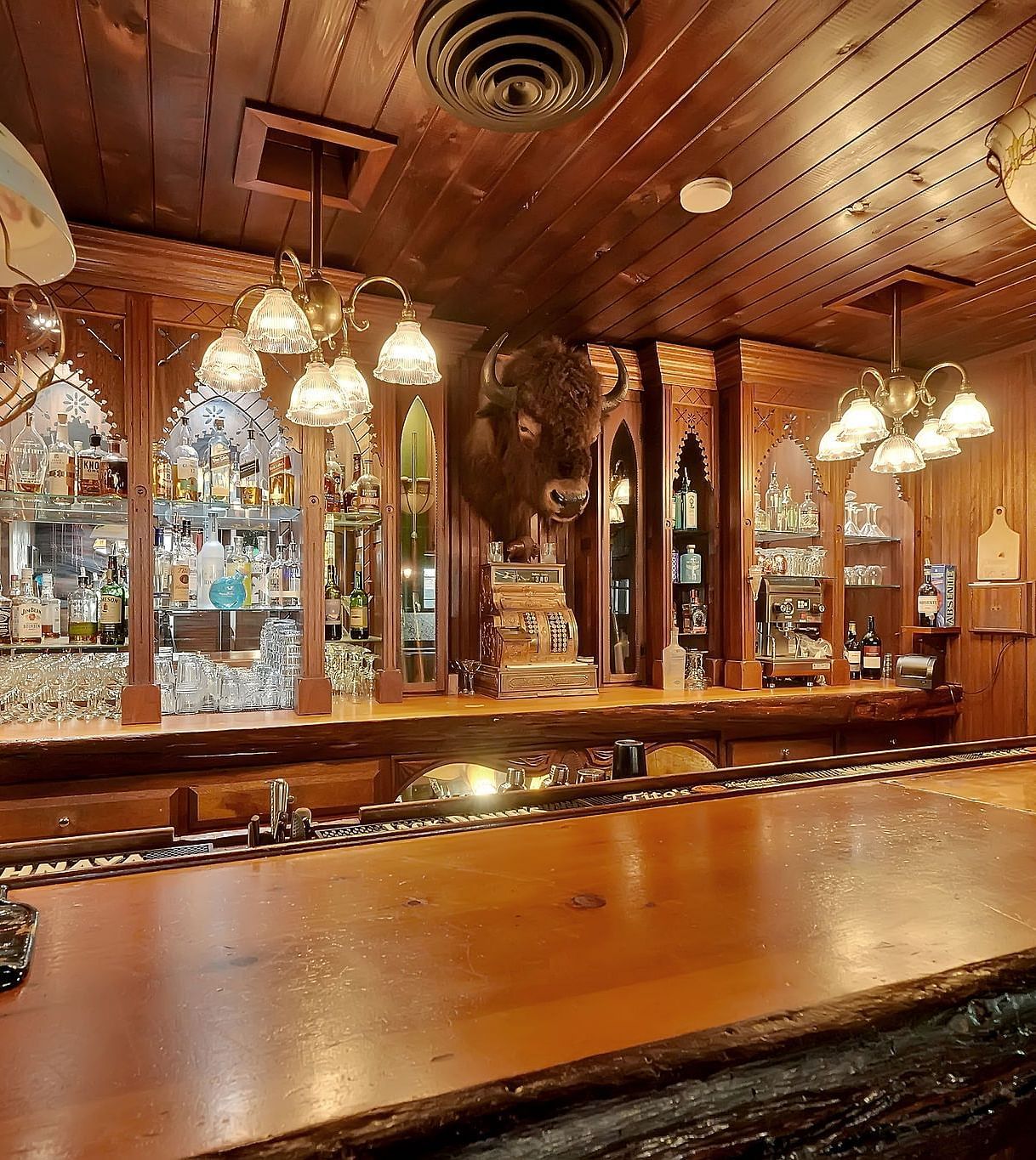 Dining arrangement in a restaurant with wooden ceiling - Narrow Gauge Inn - A Serenite Hotel Near Fish Camp.