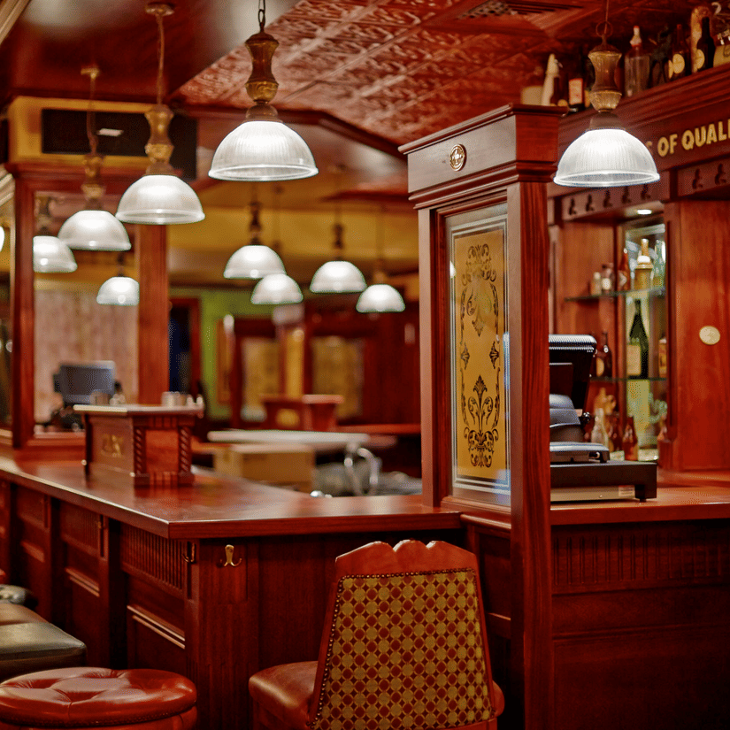 Classic Irish-themed pub interiors with wooden finishes, bar seating, and vintage-style lighting for relaxed evenings | Hablis Hotel Chennai
