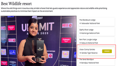 A creative image of an award won by Utsav Camp Sariska for Best Wildlife Resort by Zee Zest Unlimit Awards 2025