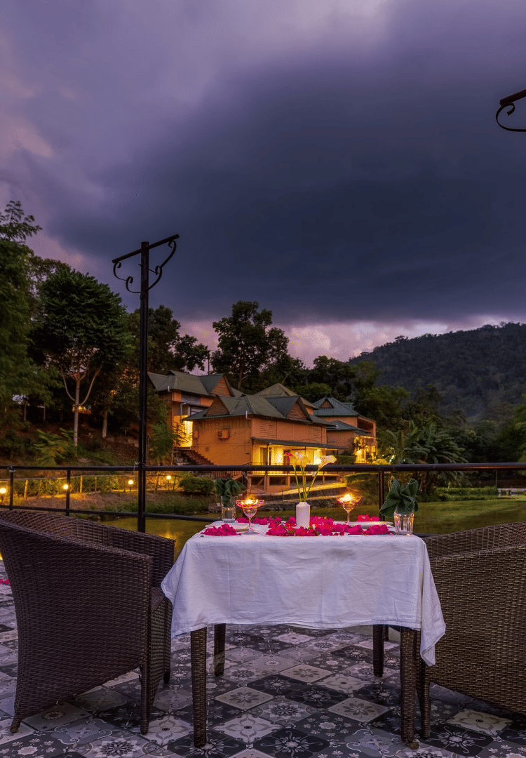 Dining near the lake at Summit Green Lake Tea Resort & Spa, Kaziranga