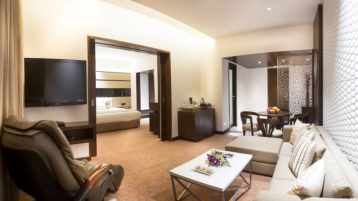 Living room of Theme Suite at Grand Chennai By GRT Hotels.
