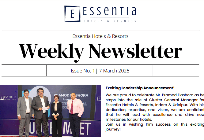 A newsletter graphic with the text ESSENTIA Weekly Newsletter. 