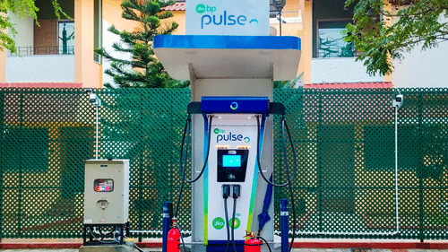 An electric vehicle outdoor charging station at MGM Vailankanni Residency