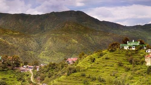 Bird's eye view of the resort surrounded by greenery - The Ramgarh Bungalows, Nainital.
