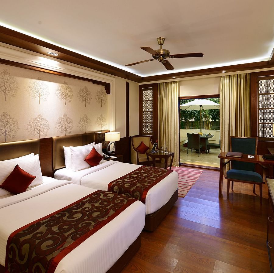 twin beds in a room at our resort in Pushkar
