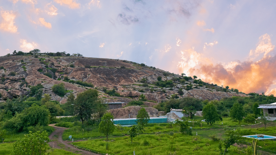 Scenic view of a sunrise at Clarks Safari, Jawai
