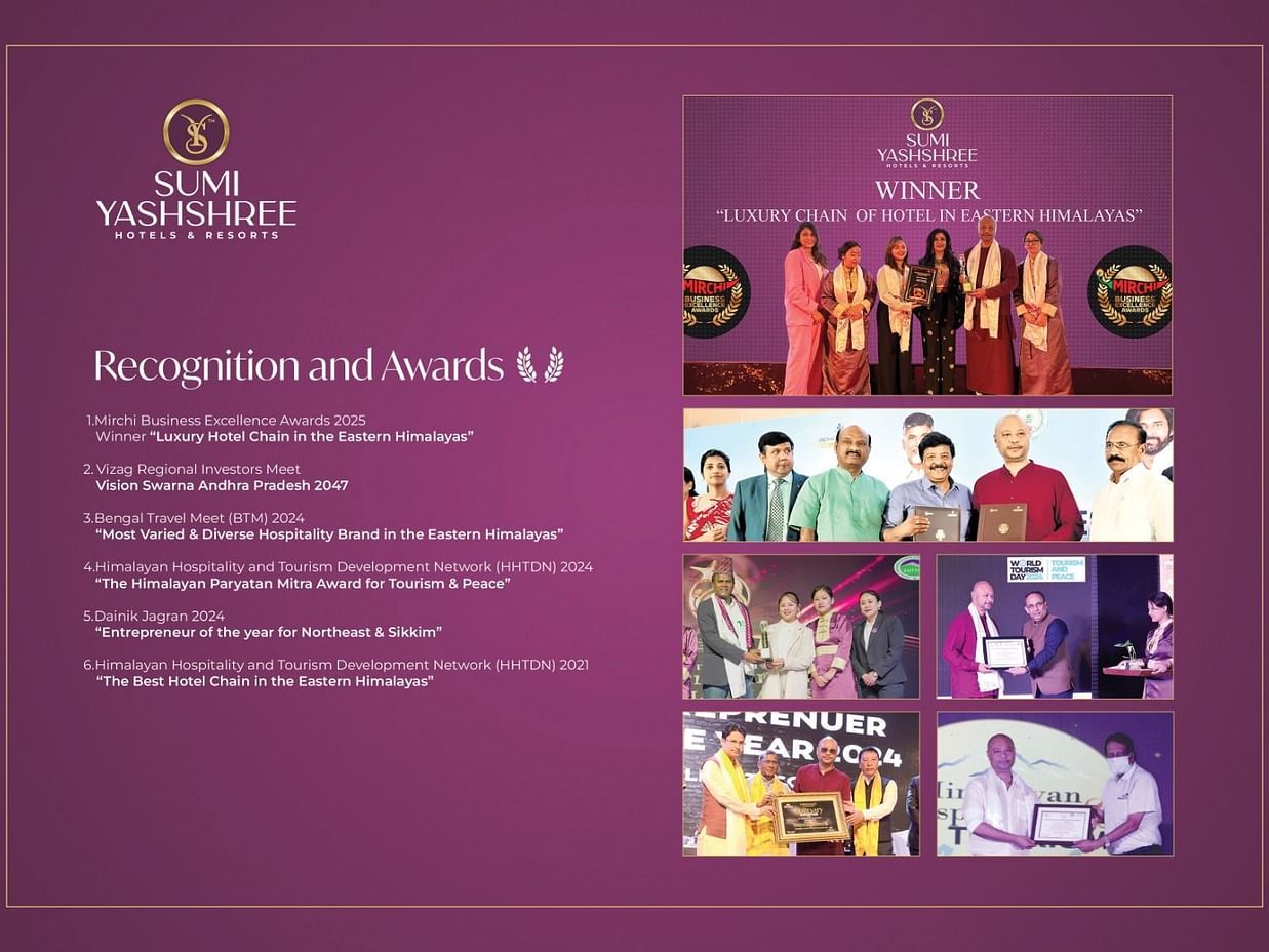 Recognition and awards showcasing Sumi Yashshree's excellence in hospitality and tourism.