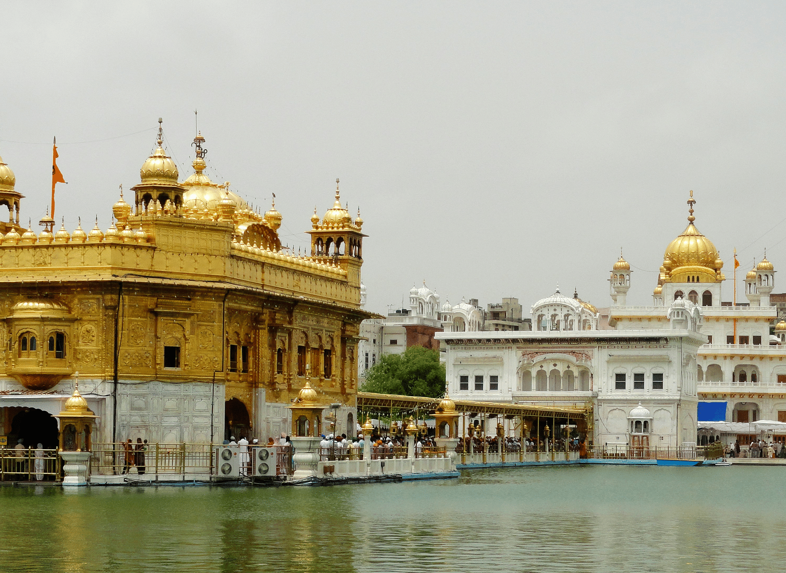 Golden Temple, centrally located, is surrounded by water.