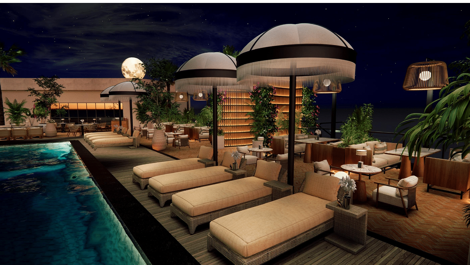 Image of poolside bar with seating area next to the swimming pool at Ramada Encore by Wyndham Gurugram Dwarka Expressway.