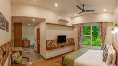 Bedroom with king size bed and tv in Garden Suite- The Golden tusk