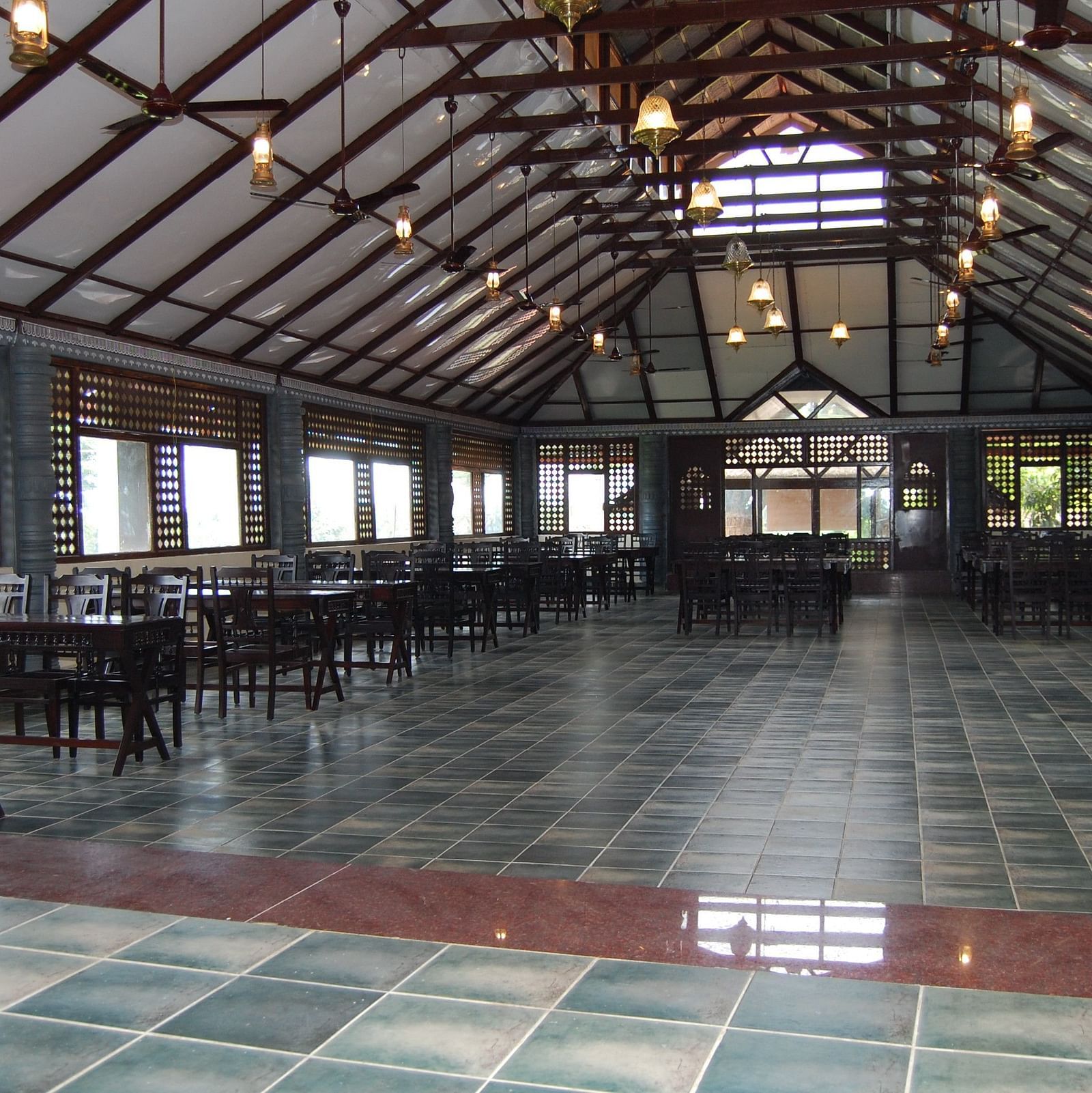 image of the upper level of the banquet hall at Hoysala Village Resort, Hassan