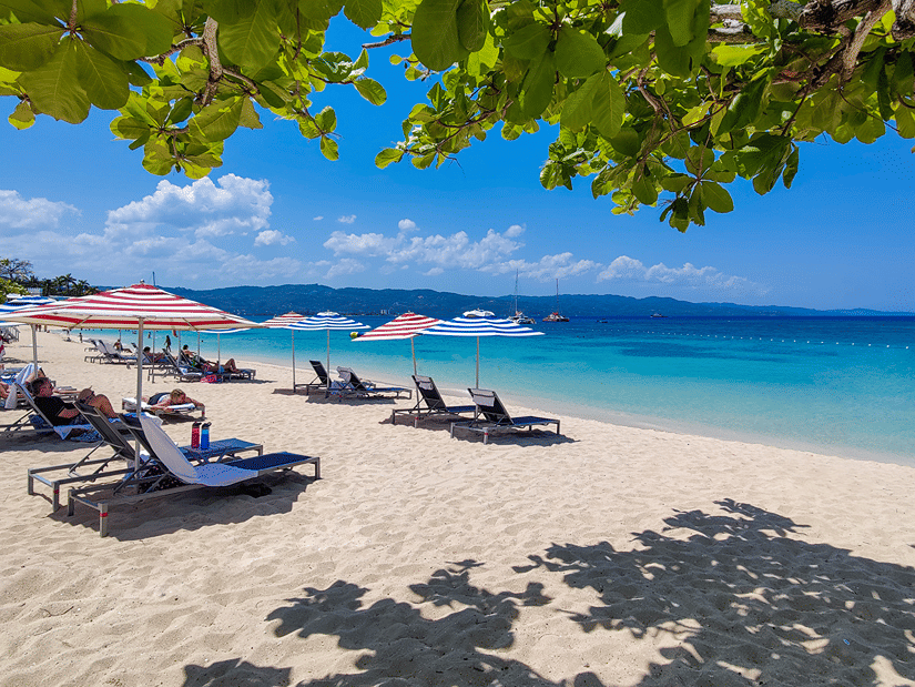 A view of the sun loungers by the side of a sea - S Hotel Montego Bay, Jamaica
