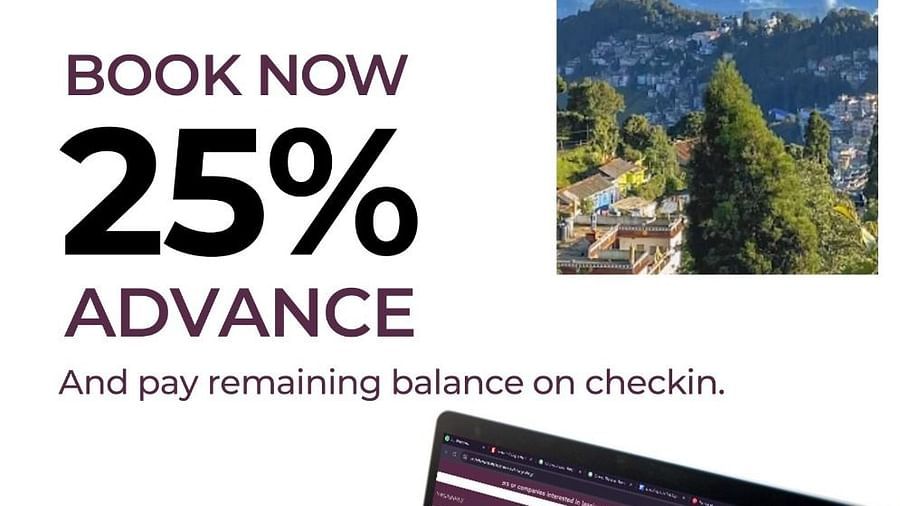 An image of a creative pop up advertising 25% discount on advance booking at Sumi Yashshsree Hotels & Resorts