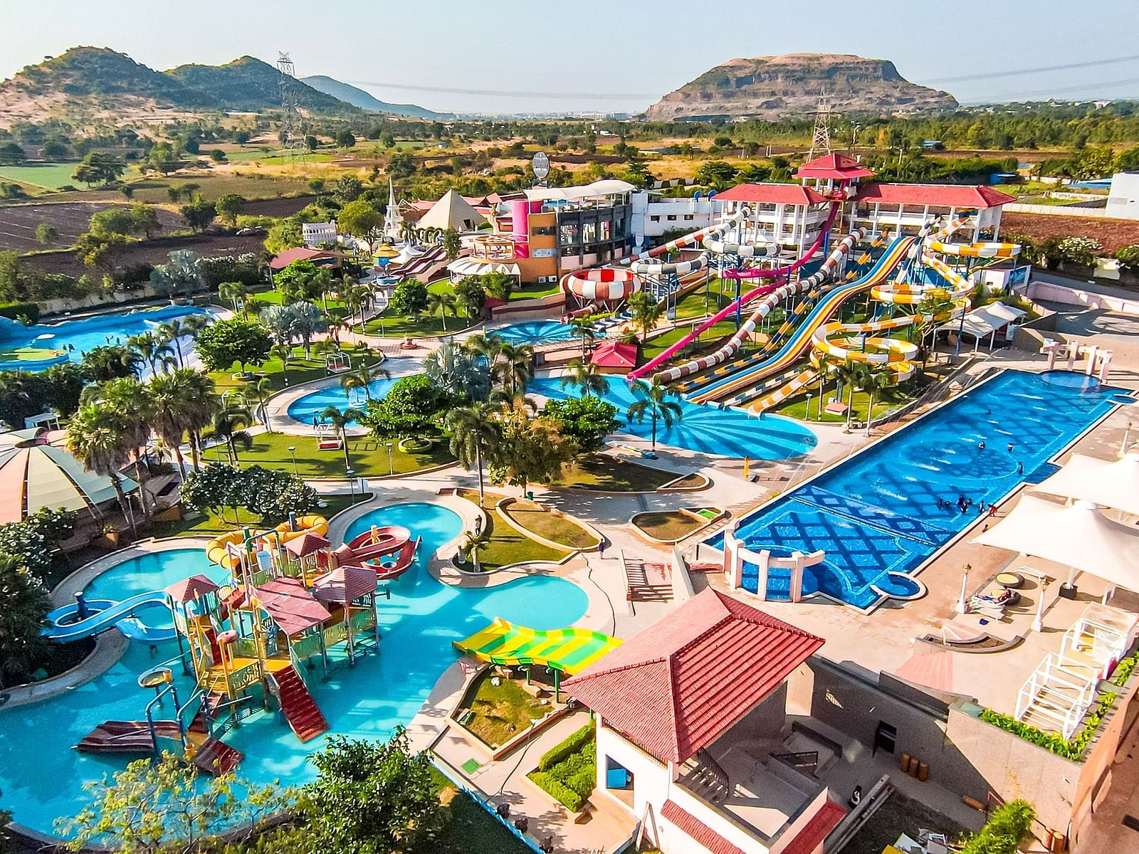 Aerial view of Crescent Water Park, Indore, showcasing all the exciting rides