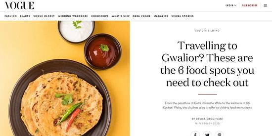 vogue 2020 article about food spots in Gwalior