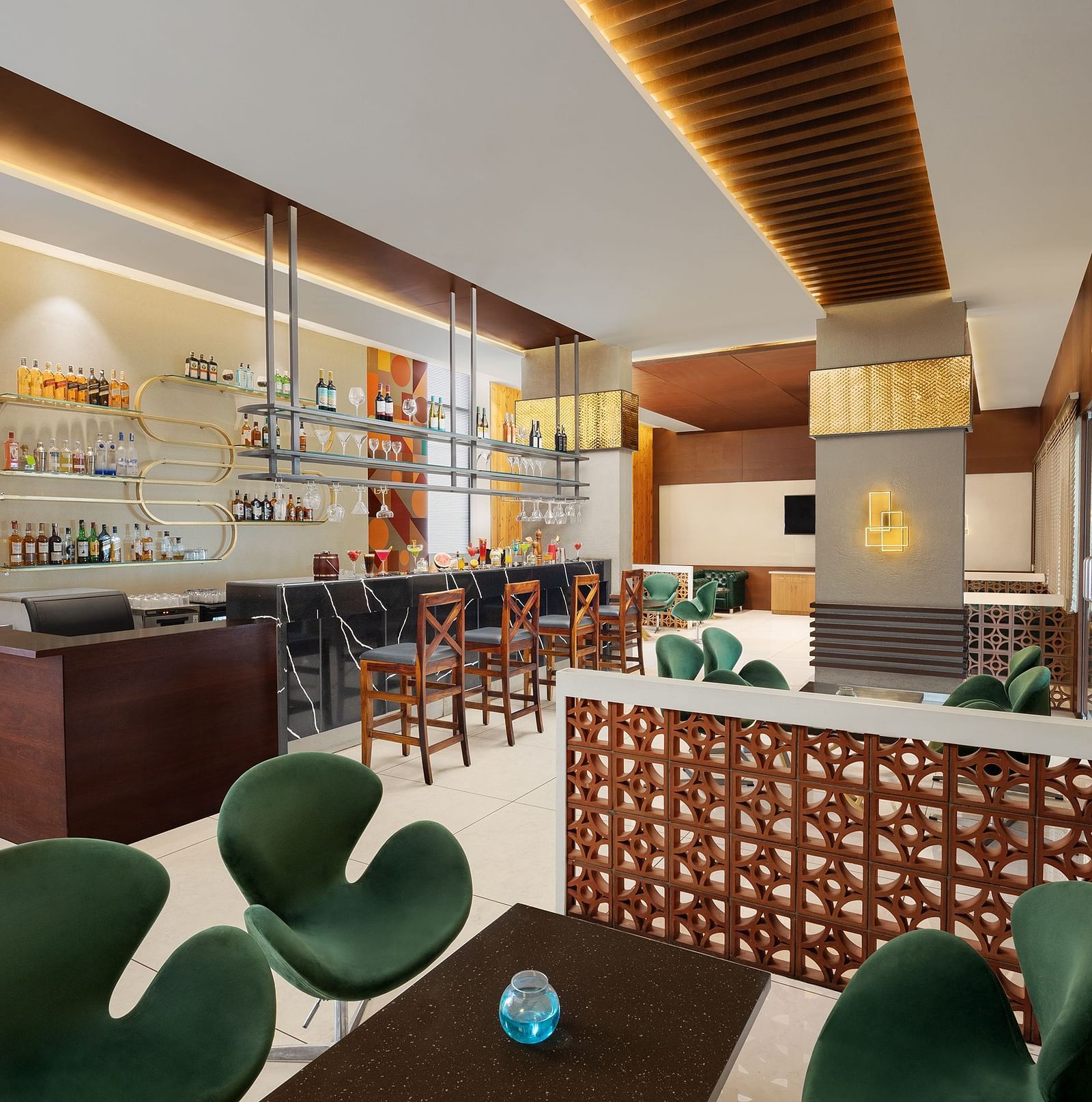 Citron Bar at Essentia Luxury Hotel, Indore with a white and brown ambience.
