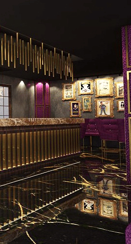 A Luxurious bar interior with a black and gold theme  - TGI Grand Fortuna, Hosur