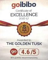 Certificate of Excellence presented by Goibibo to The Golden Tusk Resort for the year 20216-17 rating 4.6 out of 5.