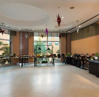 A view of the buffet placed in a restaurant at Spice Route at Nirvana Luxury Hotel, Ludhiana.