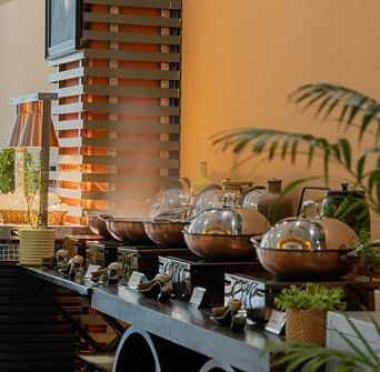 A view of the buffet placed on a table at Spice Route at Nirvana Luxury Hotel, Ludhiana.
