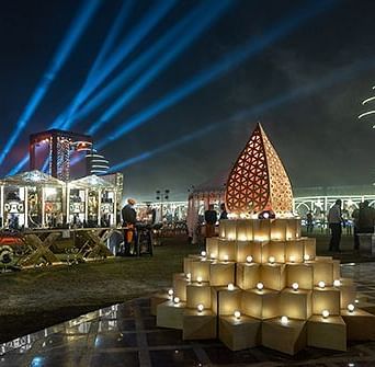 A lavish decoration of wedding celbration at an open-air setting in the night at A lavish decoration of  wedding celebration at Nirvana Luxury Hotel, Ludhiana.