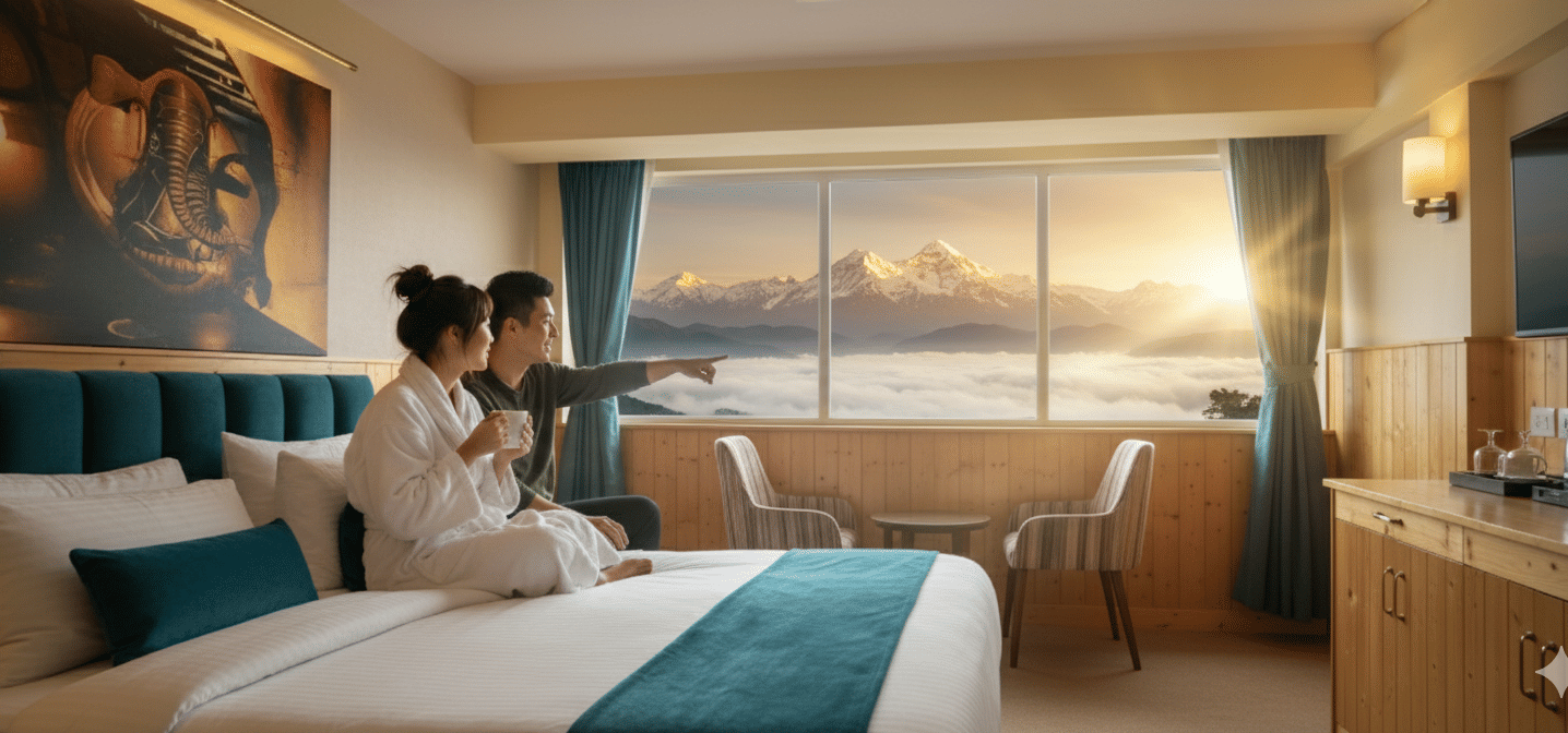 enjoy a couple in hotel room with kanchenjunga view 