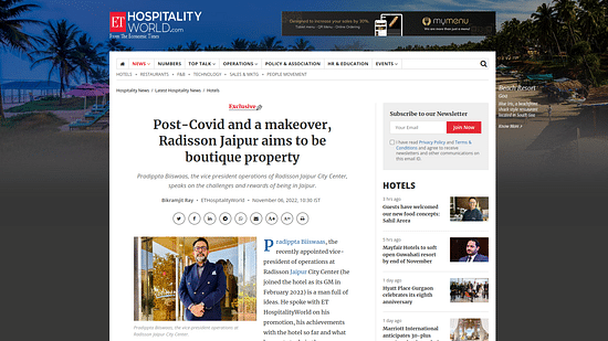 The Ananta Hotels and Resorts - screenshot of news article