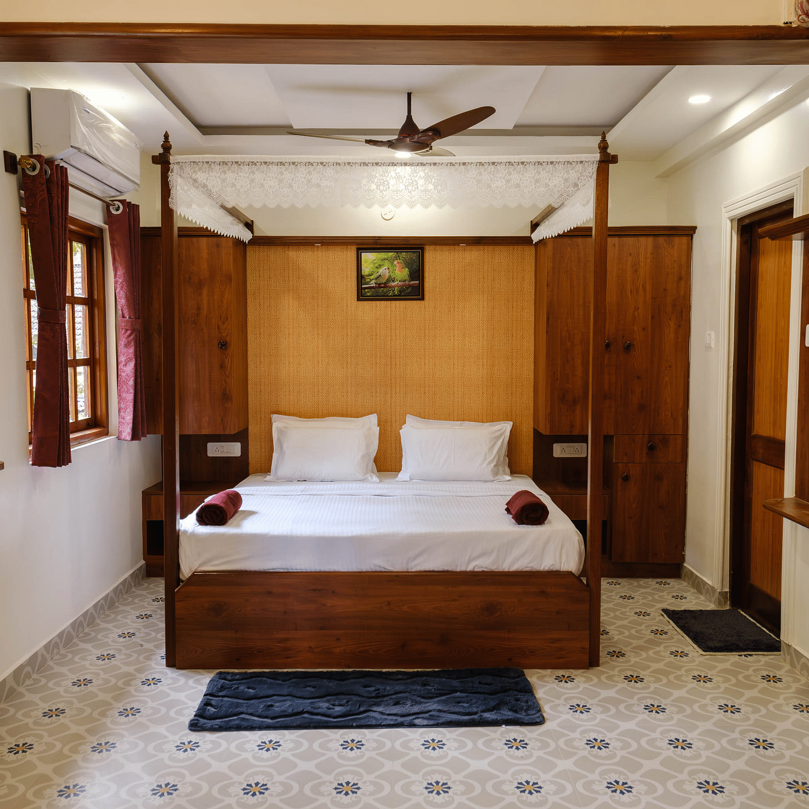 Image of a portuguese style bed at 1 bhk Executive Studio Apartment, Vistar Holidays, Goa.