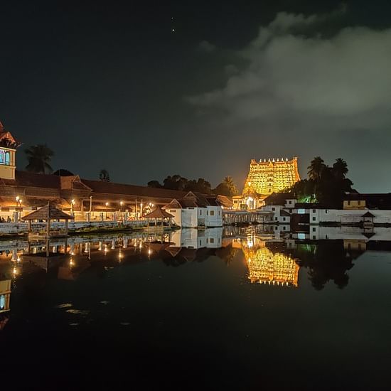 view of Padmanabhaswamy Temple during nighttime