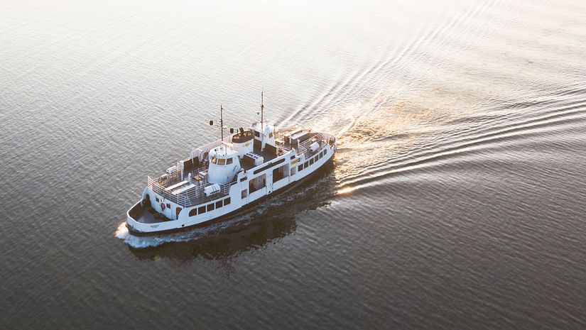 A ferry sailing on the sea