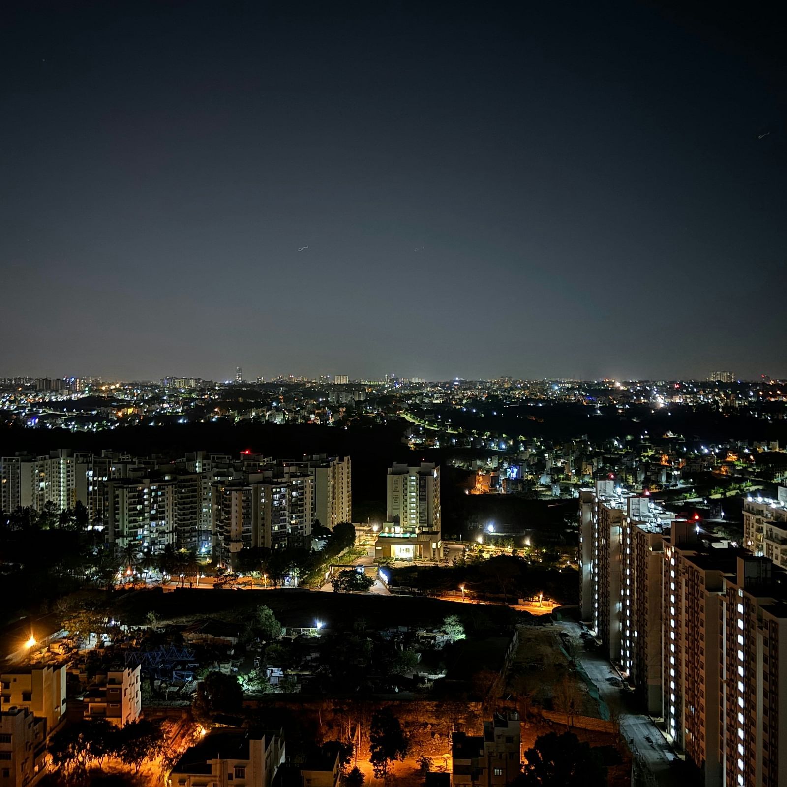 aerial view of a city at night