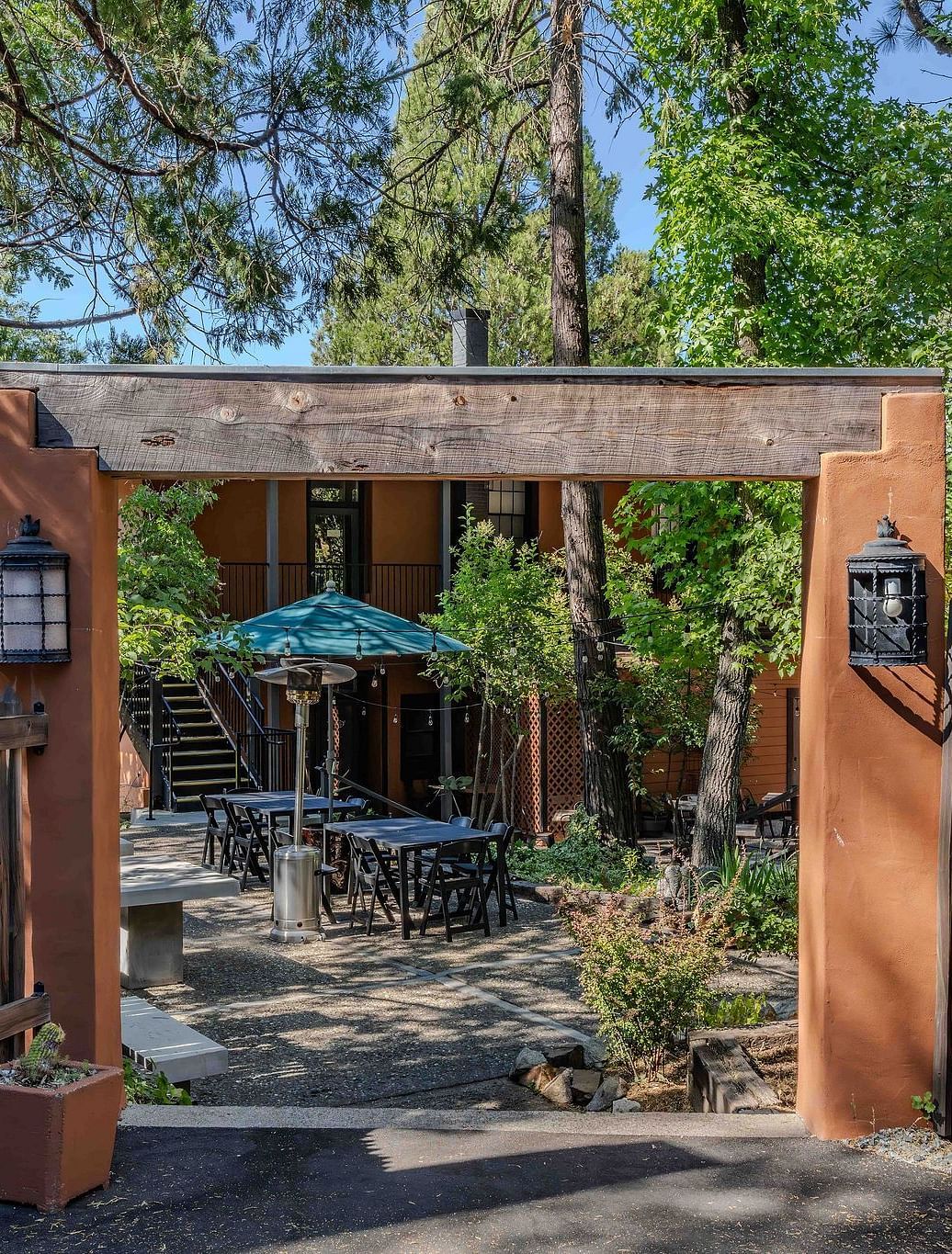 An overview of the entry to the restaurant at The Groveland Hotel. 
