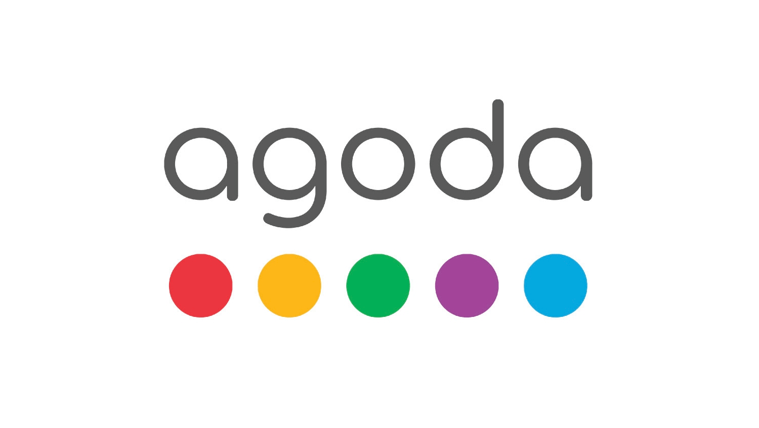 Logo of Agoda featuring five coloured dots below the brand's name