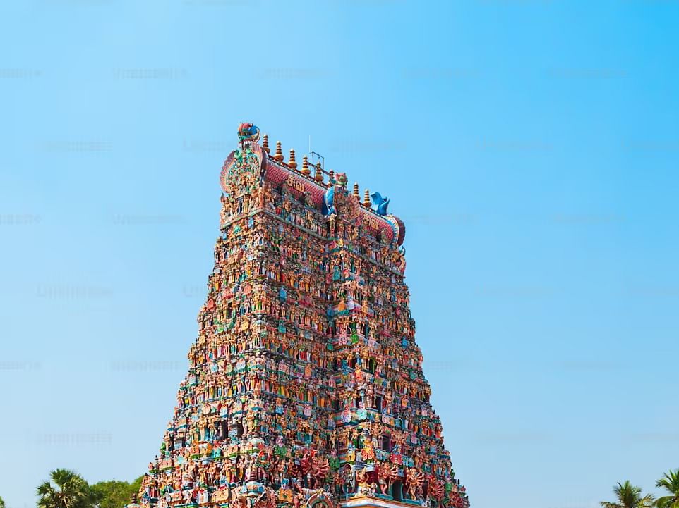A wide side angle image of meenakshi amman temple exterior 