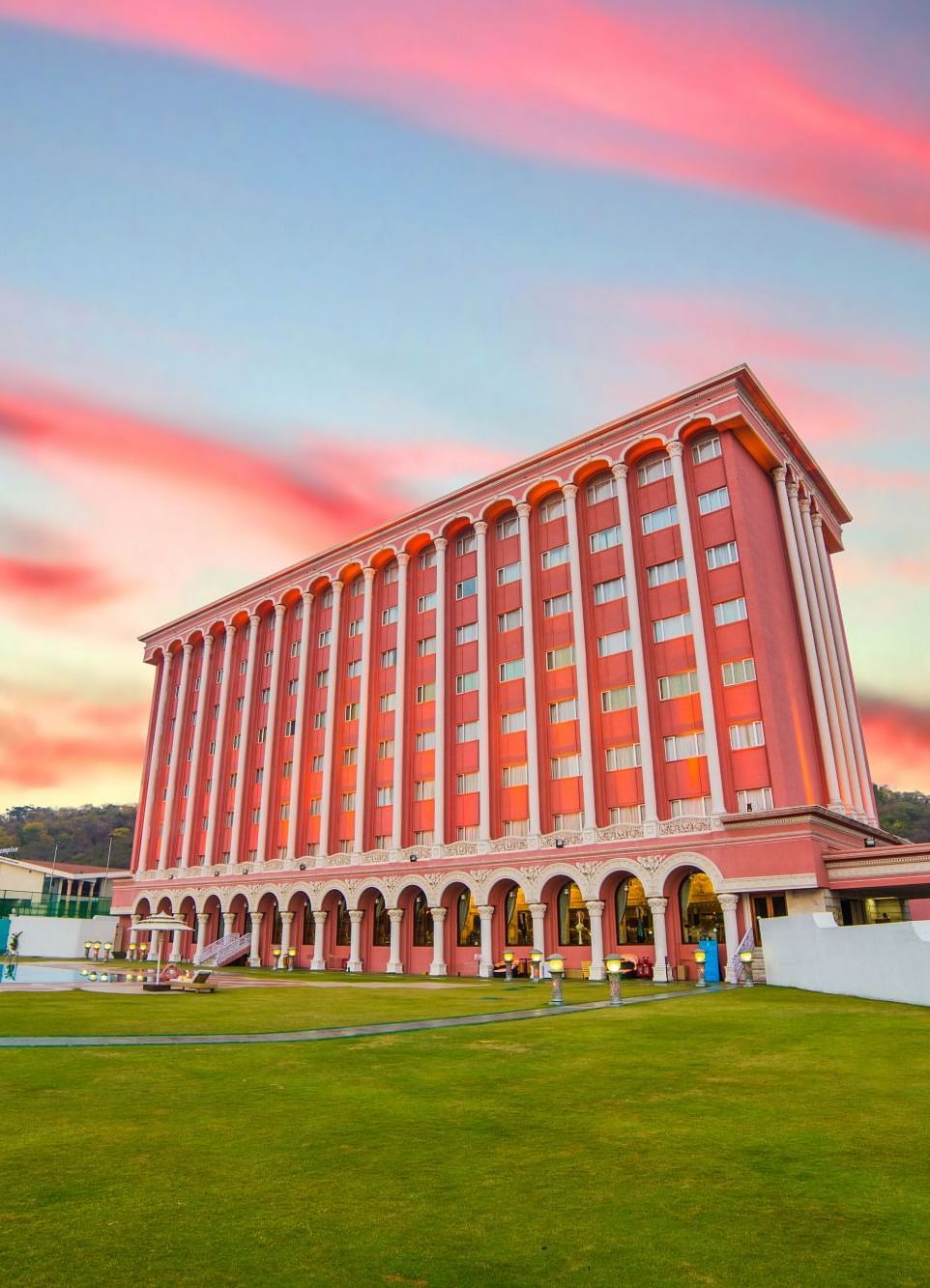 Facade of Sitara Luxury Hotel during the evening