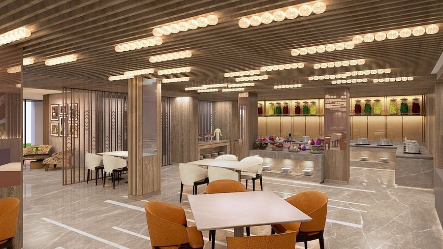 seating arrangements inside the restaurant at Golden Tulip Bhopal