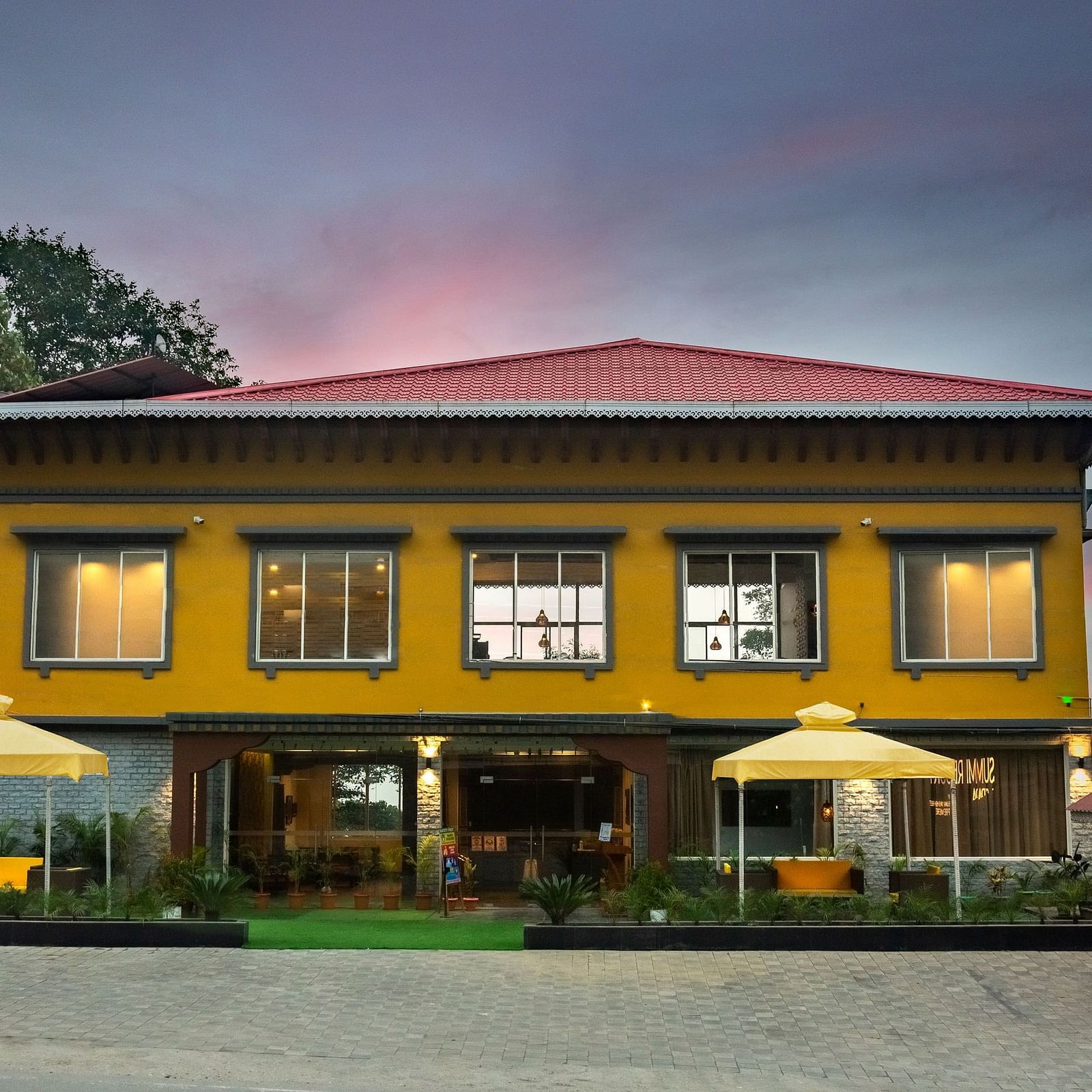 Facade view of Sumitel Gangtok with canopies in the front yicfga