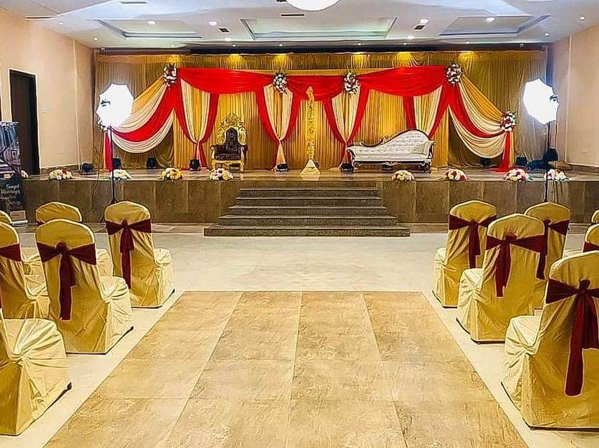 An overview of our banquet hall in Udaipur with theatre style seating arrangement - Hotel Rajdarshan, Udaipur.