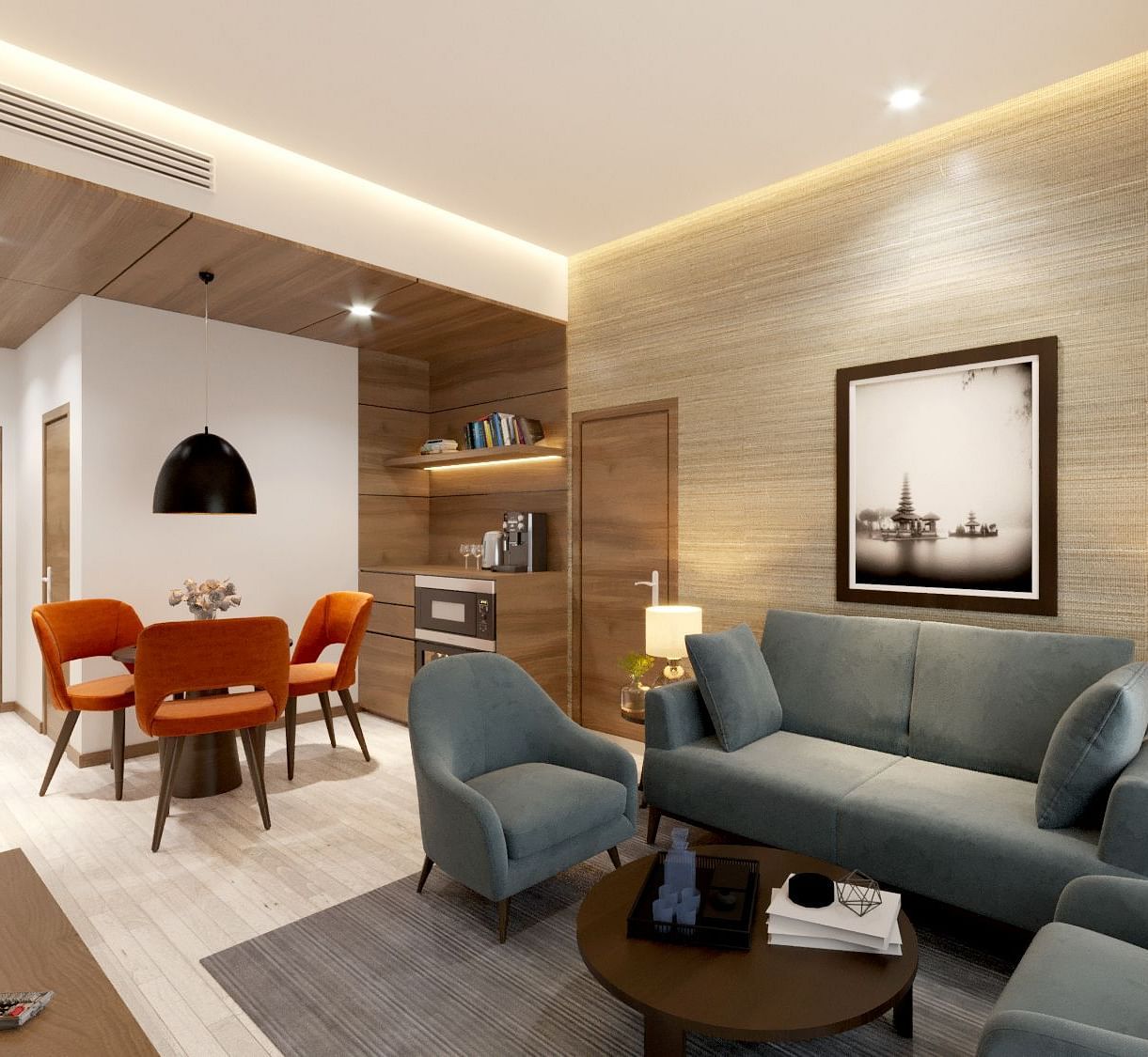 image of the living room of a Two Bedroom Suite in Kinshasa at Kertel Suites with a four seater sofa set 