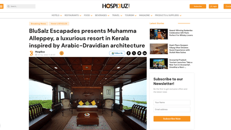A snapshot of an article published by 'Hospibuz.com' about BluSalzz Villas - Muhamma Resort, Alleppey.