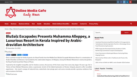 A snapshot of an article published by 'Online Media Cafe' aboutBluSalzz Villas - Muhamma Resort, Alleppey.