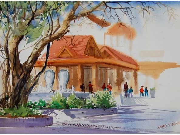 an image of a Watercolour painting featuring a house - Rhythm Lonavala