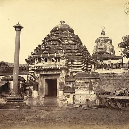 A black-and-white image of historical temple architecture