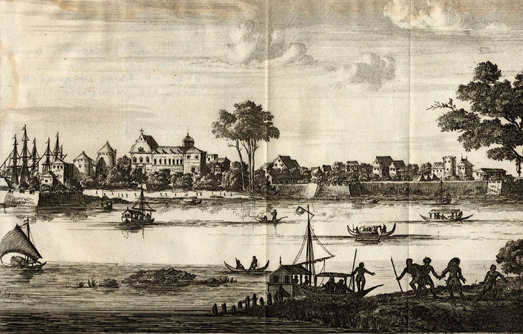 17th-century engraving of ancient port in Muzris.