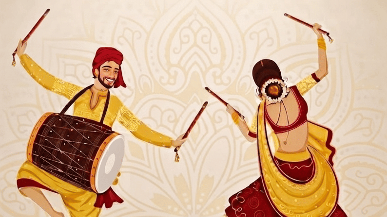 The Resort Navratri staycation poster featuring traditional dandiya dancers, buffet breakfast and dinner, and discounts on recreation, food and laundry.